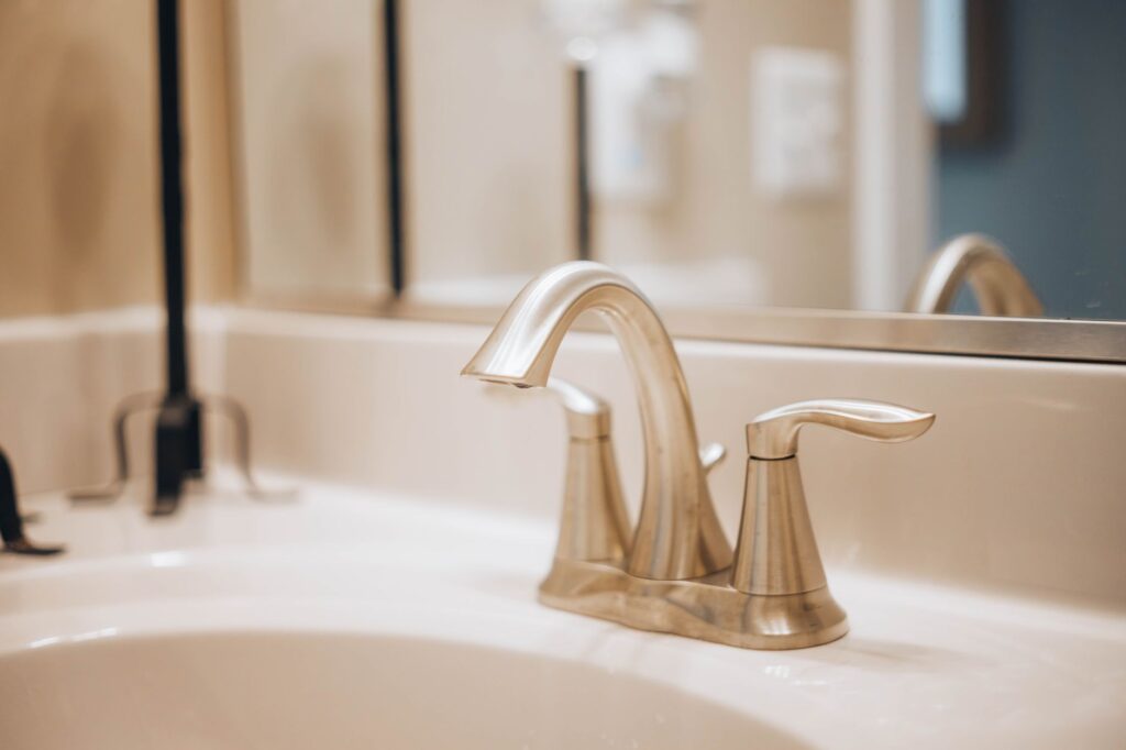 Clean and shining bathroom with spotless fixtures and polished surfaces