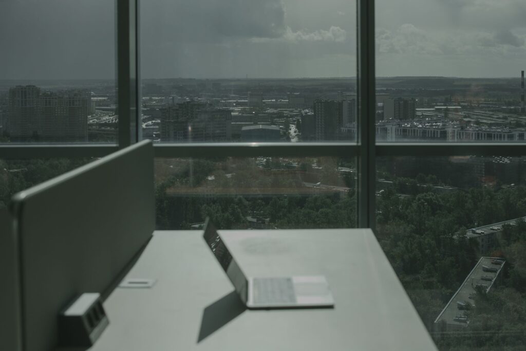 Modern professional office space with clean desk and organized environment